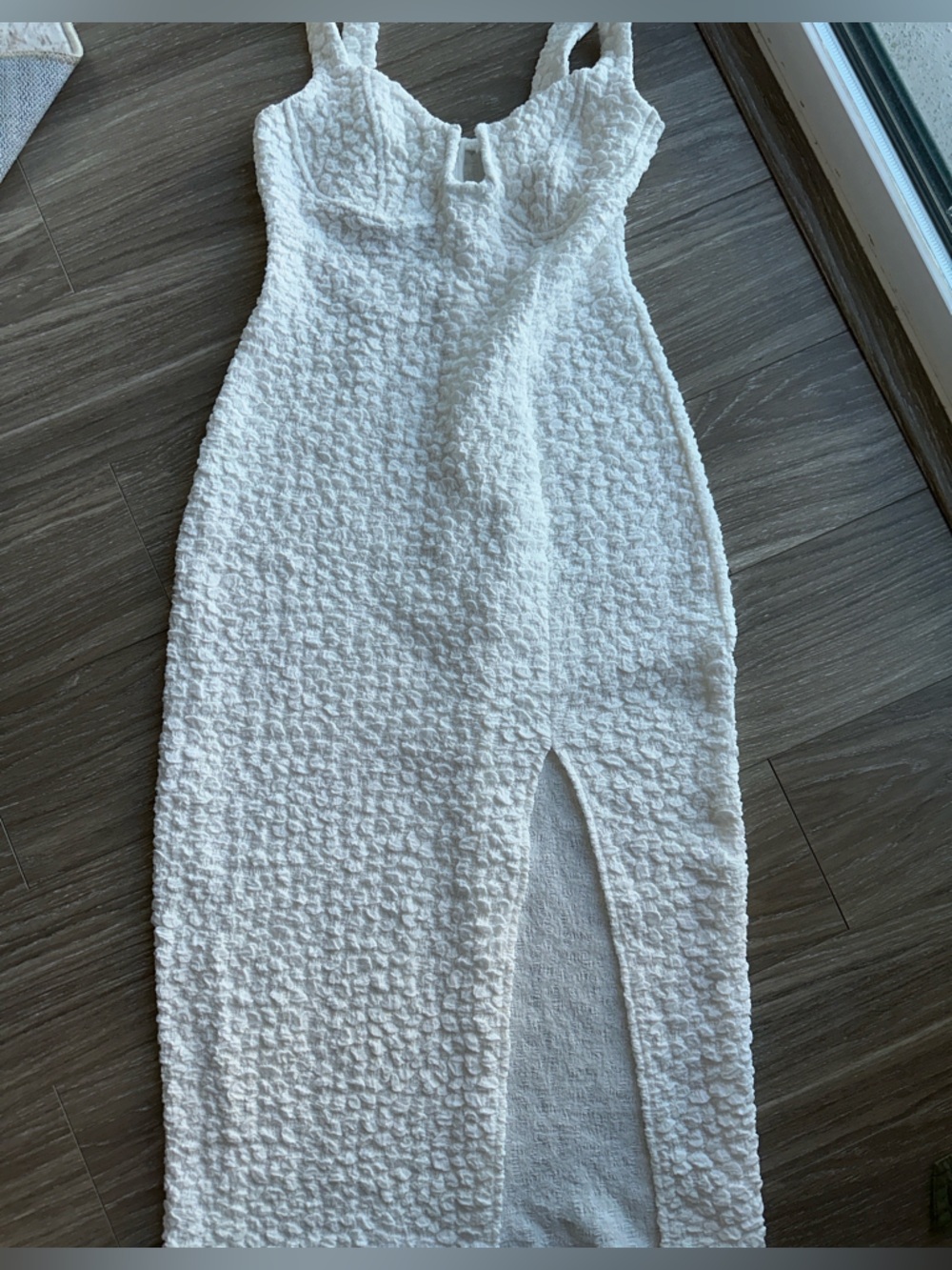 Astr White Textured Midi Skirt with Front Slit